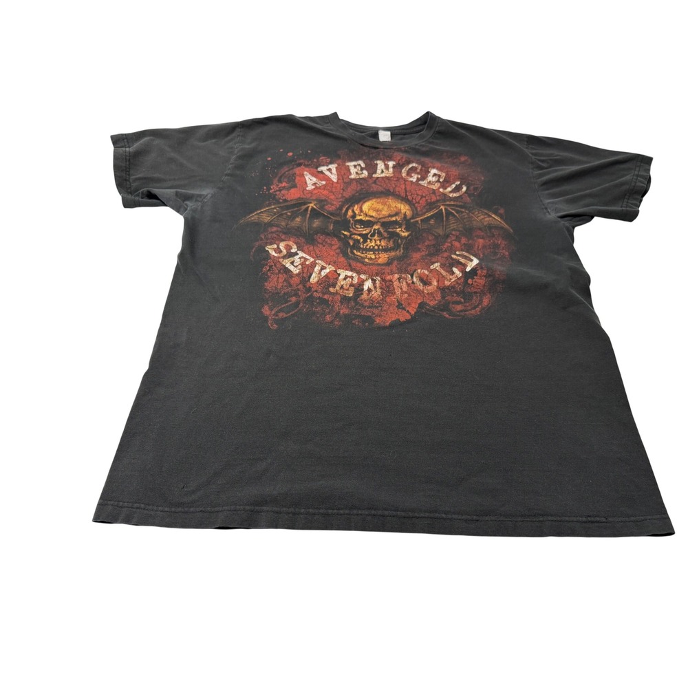Avenged Sevenfold Deathbat Graphic Band T-Shirt Faded Black XL A7X Heavy Metal